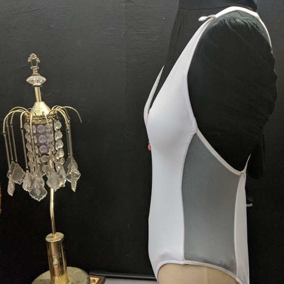 White cross back zipper swimsuit - Picture 6 of 7